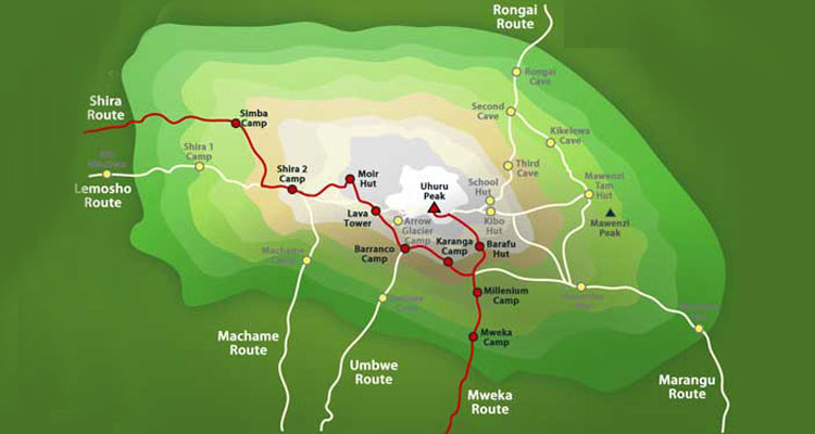 Shira Route Map – Scenic Western Kilimanjaro Trek with High-Altitude Start